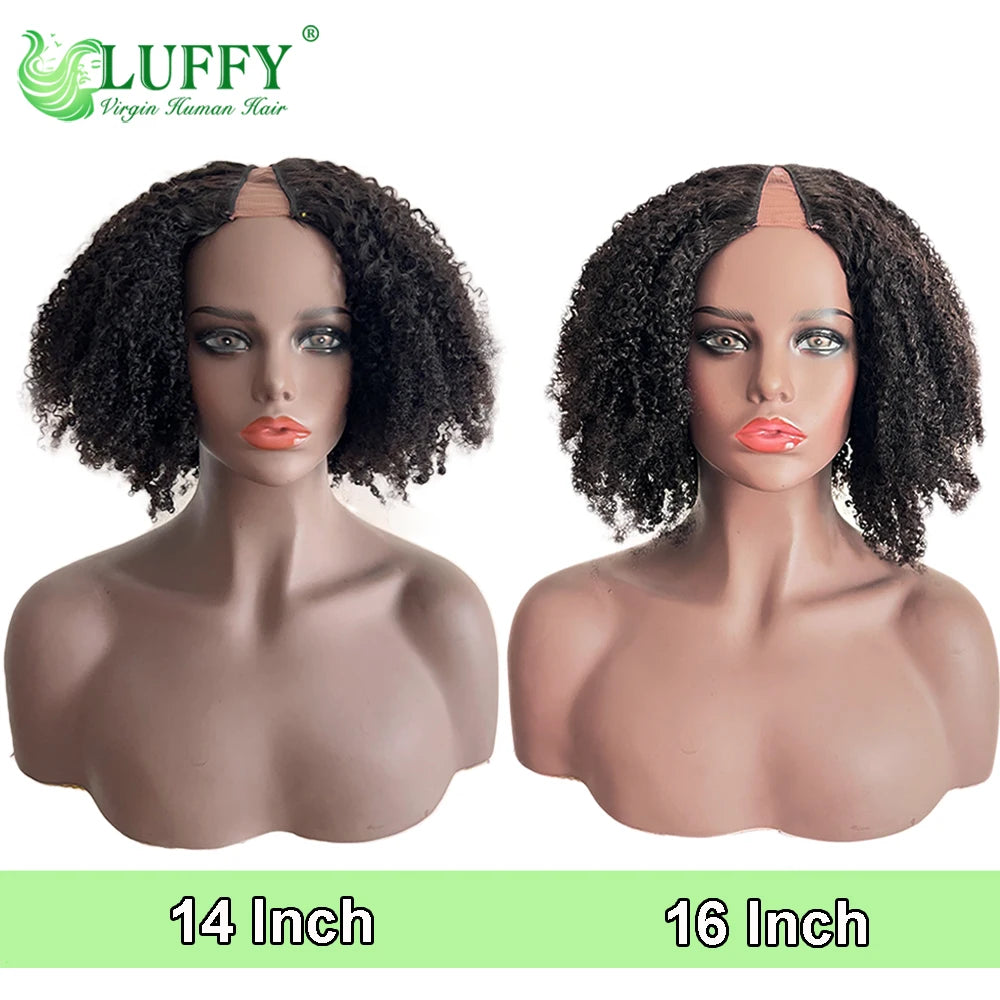 Perruque Afro Kinky Curly U/V Part | 1x4 | 200% Densité | Sans Laisse | Cheveux Humains Brésiliens | Femmes Noires