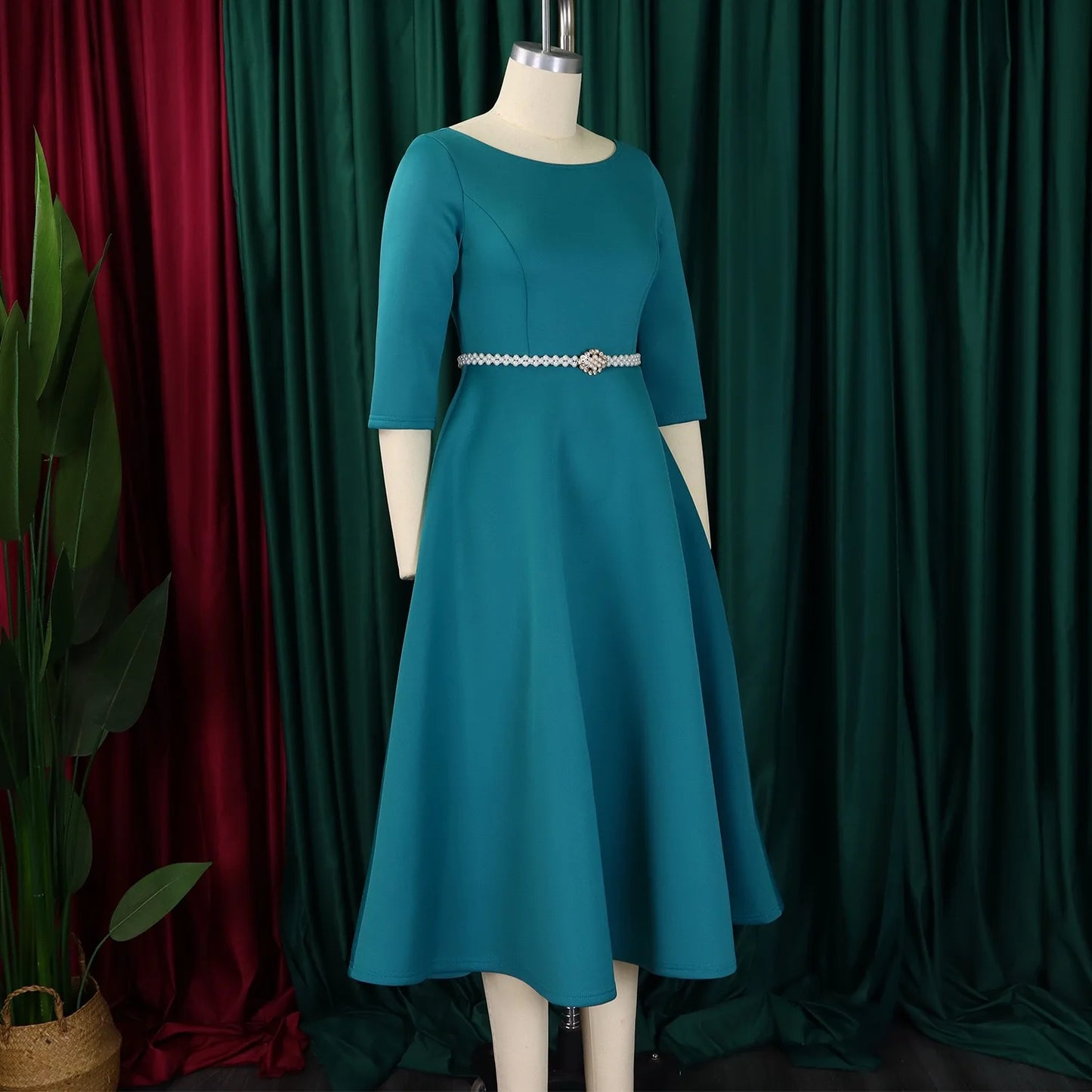 Luxury Dresses for Woman O Neck Full Sleeve Belt Waisted High Waisted Pleated A Line Ankle Length Elegant Female Birthday Gowns