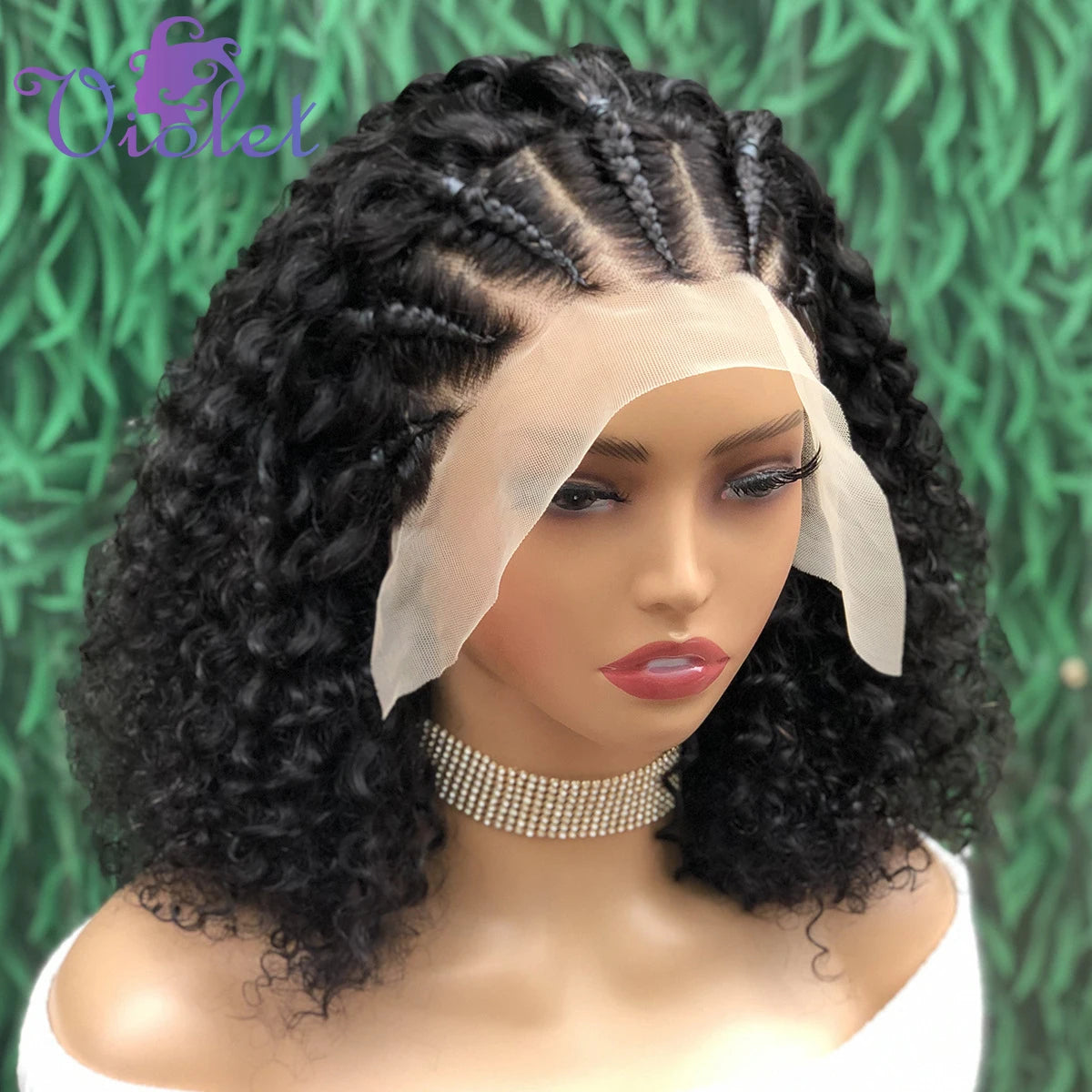Perruque Bob Curly | 13x4 Lace Front | Tresses Cornrow Pré-Tressées | Quickwig | Cheveux Humains | Femmes Noires