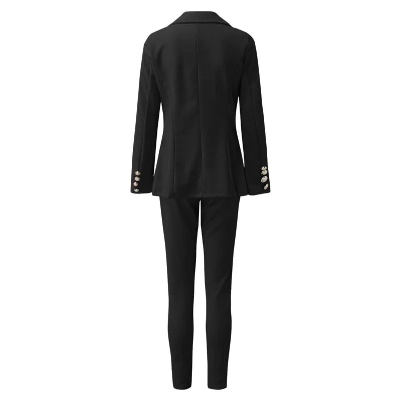 Women's Two-Piece Pant Sets Formal Business Double Breasted Blazers Jacket Pants 2 Piece Set Elegant Ladies Suits Office Lady