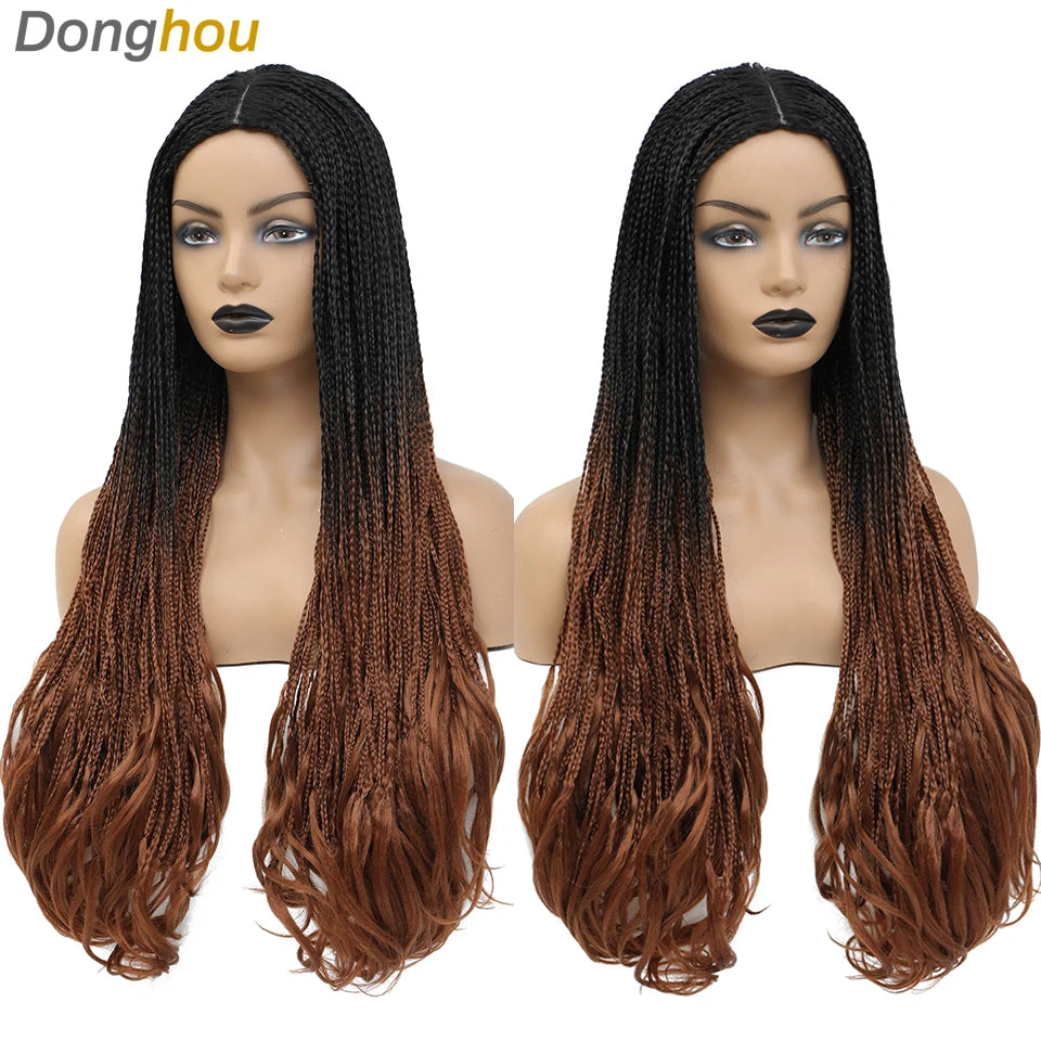 26 Inch Long Box Braided Wigs For Women Synthetic African Braided Wig Micro Twist Box Braid Crochet Hair Curly Ends Wig