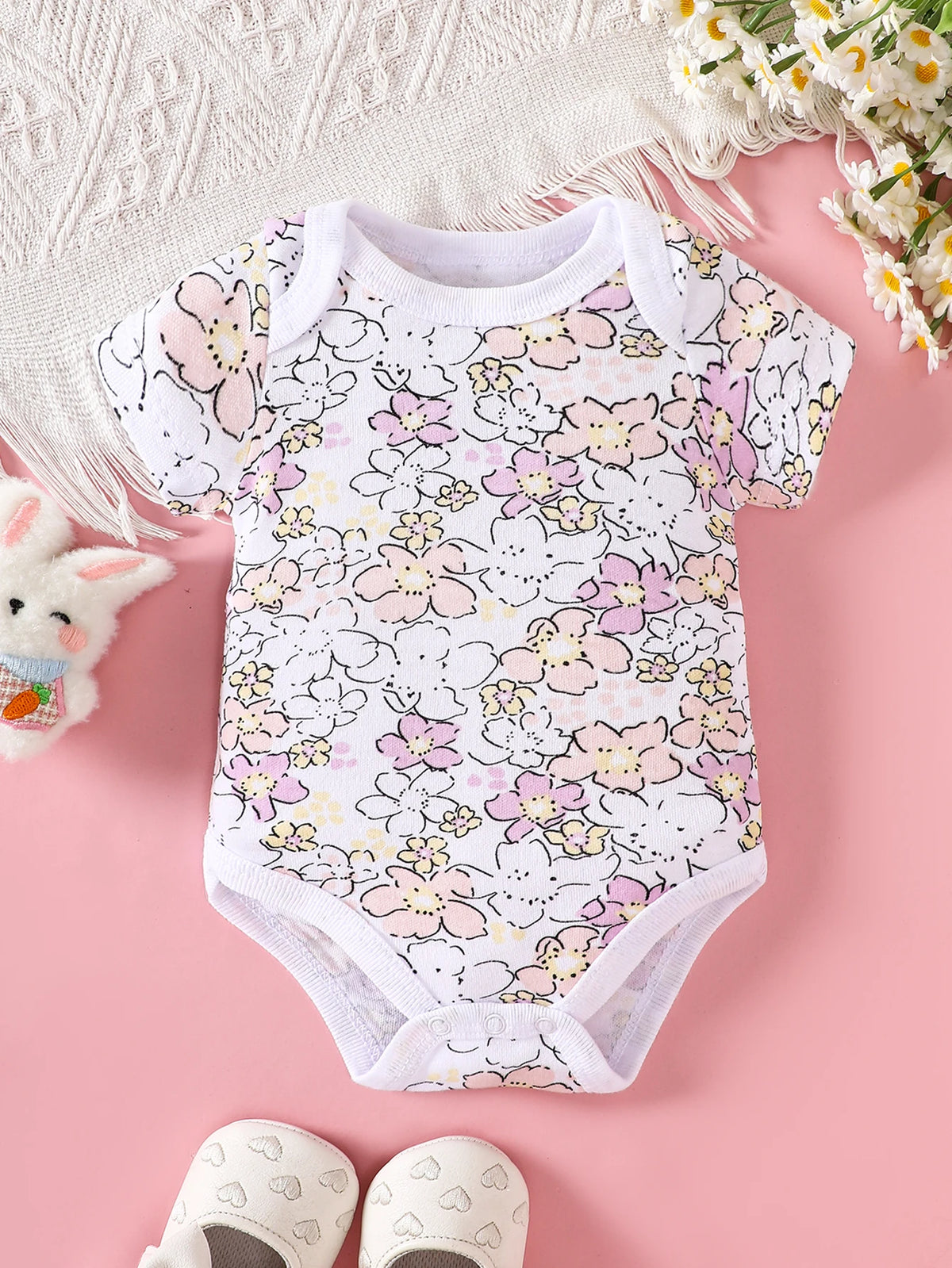 3-Piece Baby Bodysuits | 100% Cotton | Pink LOVE Print | For 0-9 Months Infants