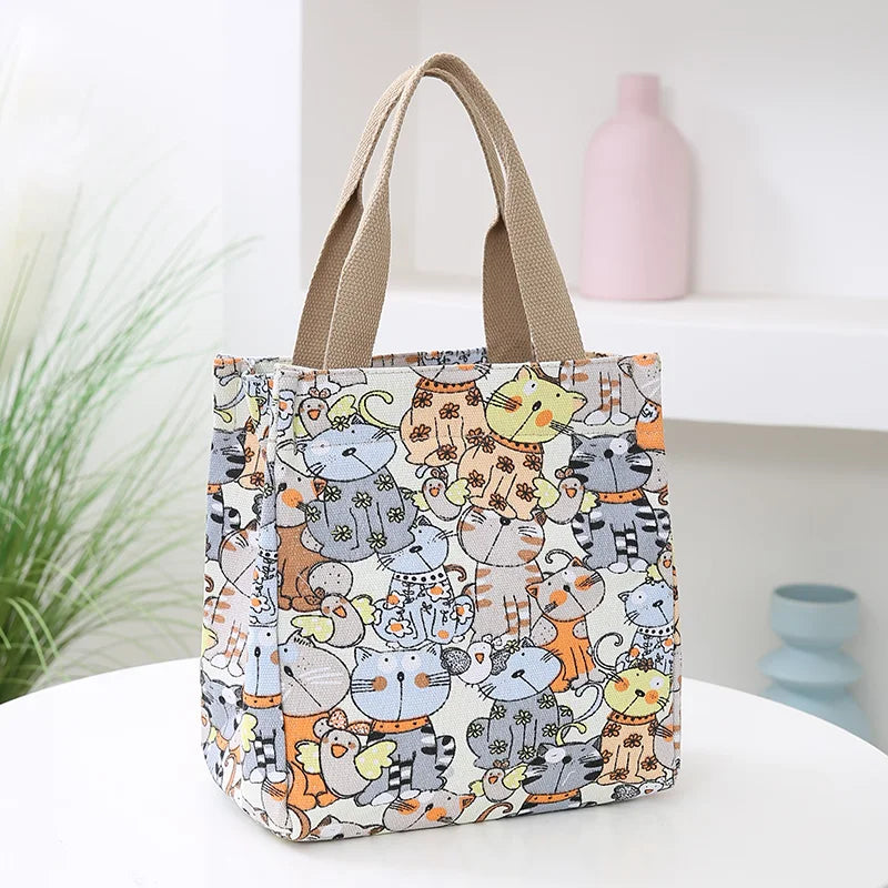 Fashionable Top-Handle Bag with Cute Cat Pattern, Portable Mommy Bag for Women