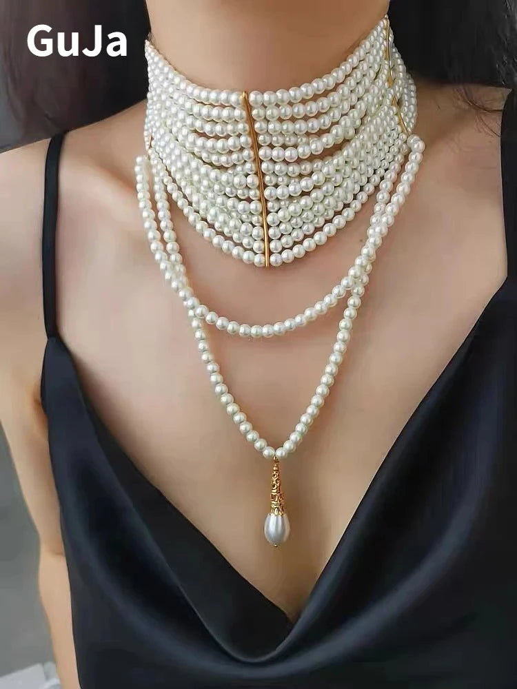 Modern Jewelry European and American Design Multi-Layer Simulated Pearl Tassel Pendant Necklace For Women 2025 New Hot Sale