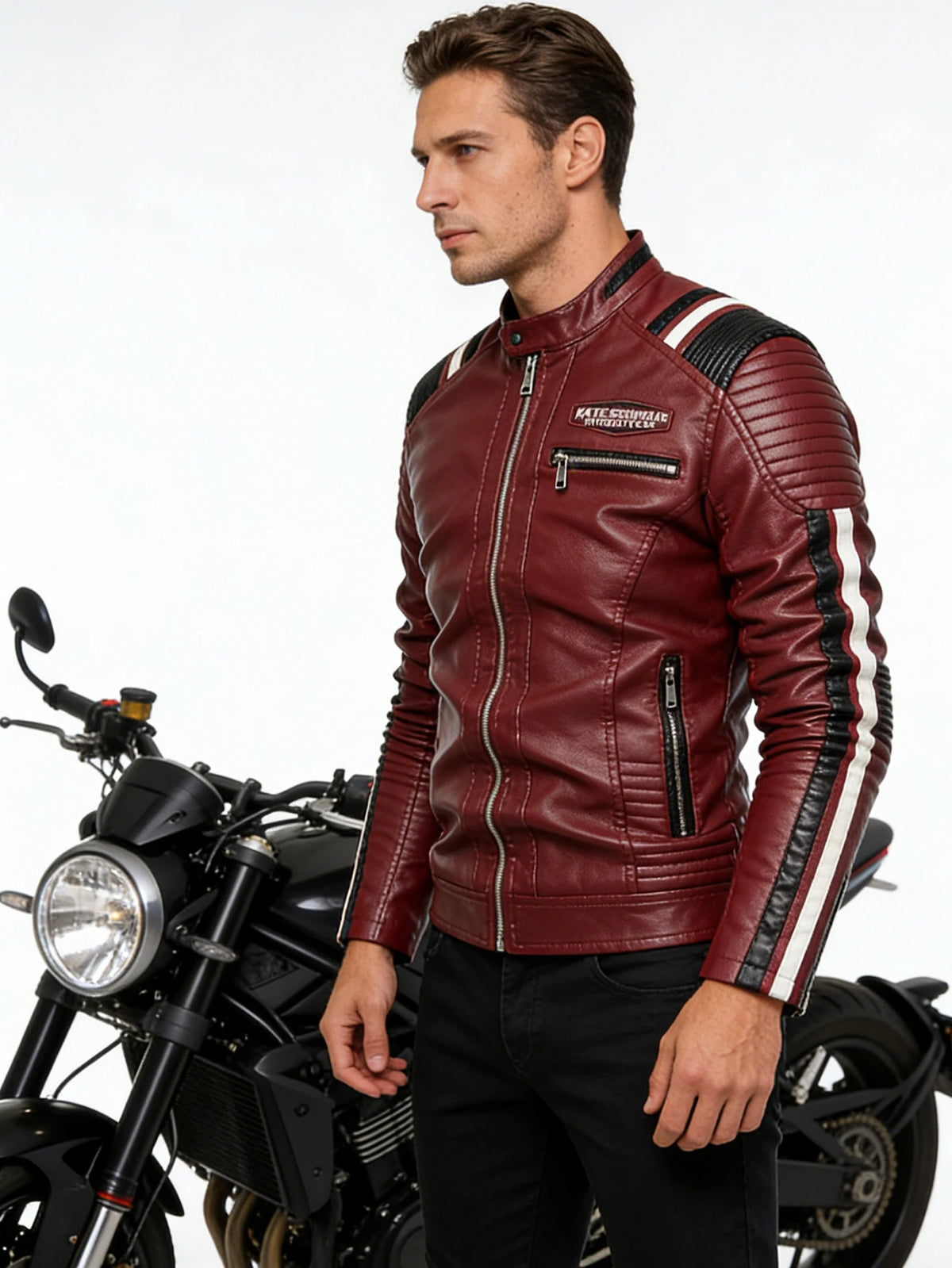 Men's Faux Leather Motorcycle Jacket Waterproof Windproof PU Moto Vintage Bomber Winter Jacket for Men