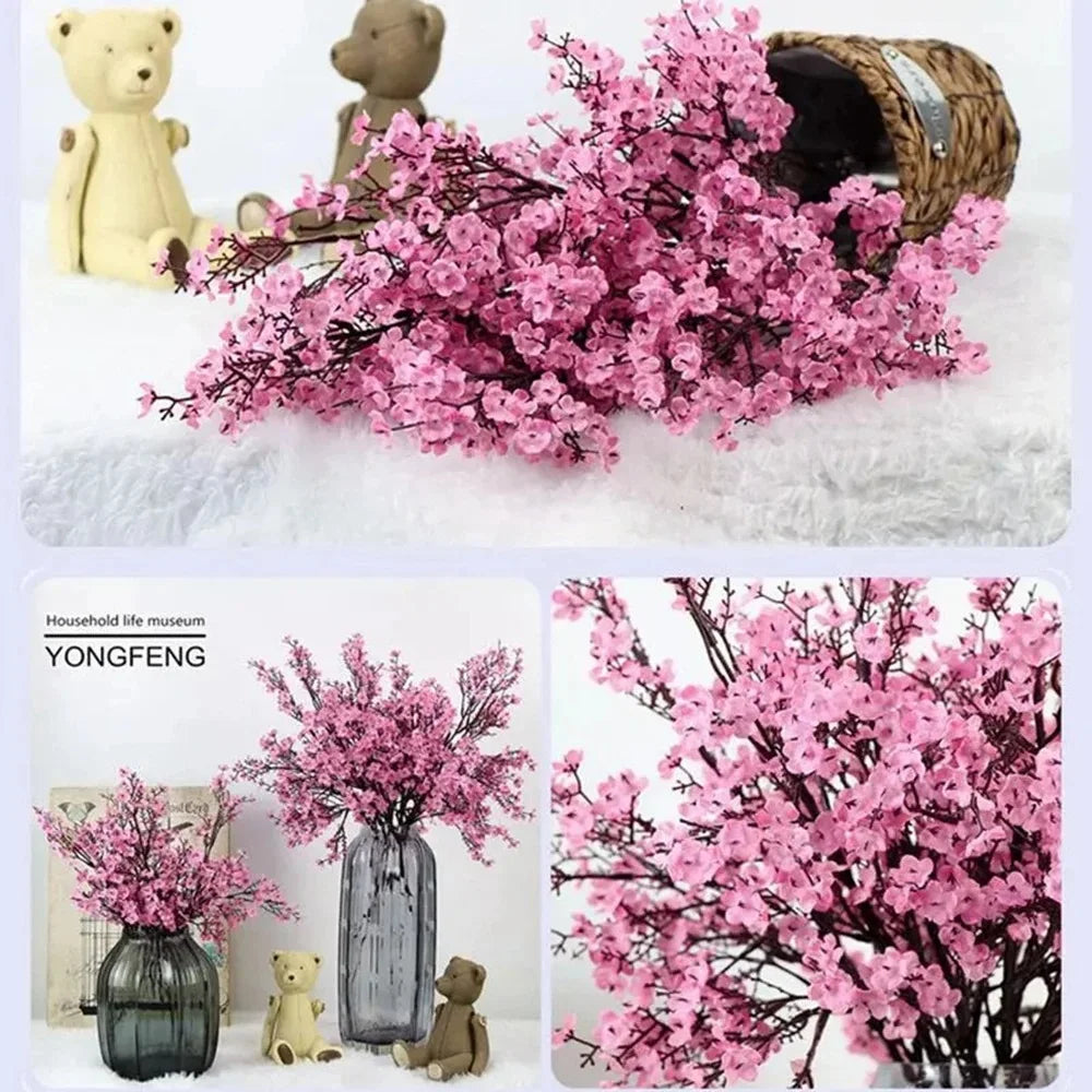 Fleurs Artificielles Cerisier & Gypsophile Roses | Bouquet DIY Mariage | Décor Noël & Vase Maison