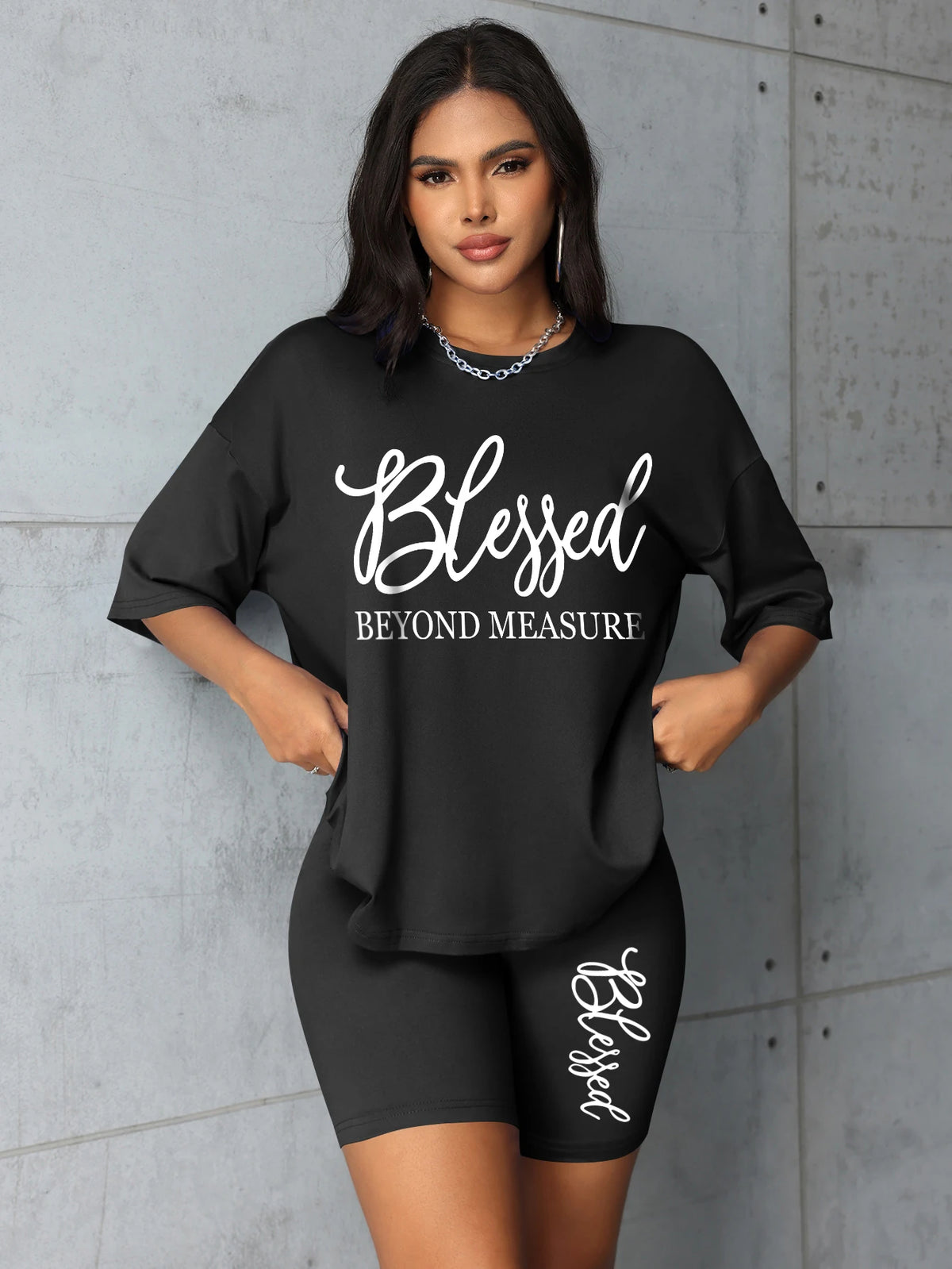 Plus Size Sets for Women Summer 2-Piece Blessed Printed Offers and Liquidation Everything Cheap Elegant Women's Sets Short Sets