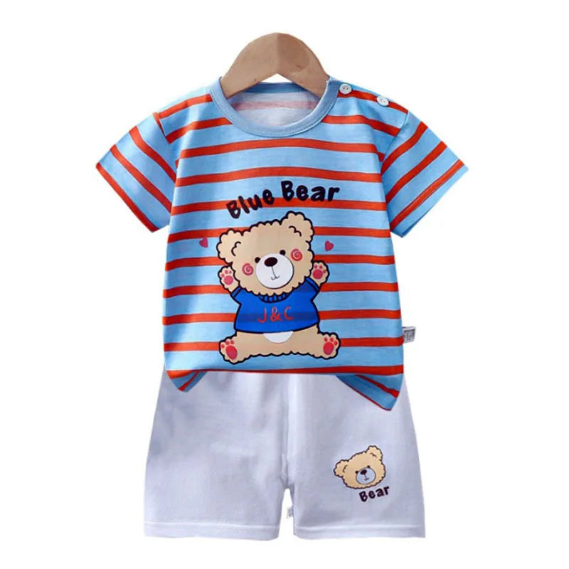 Pyjama 2 Pièces Enfant Coton | T-Shirt & Short | Cartoon Ours Dinosaure | Bébé 1-4 Ans Été