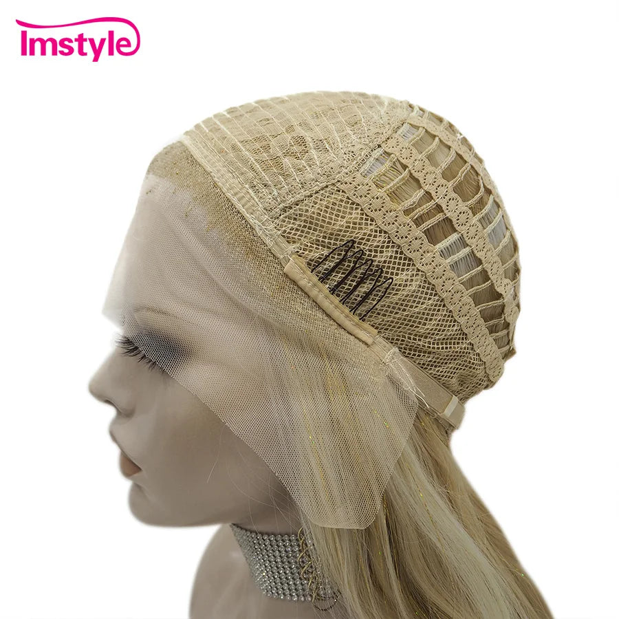 Imstyle Tinsel Blonde Wig Synthetic Lace Front Wig Highlight White Long Wavy Hair For Women Cosplay Wigs