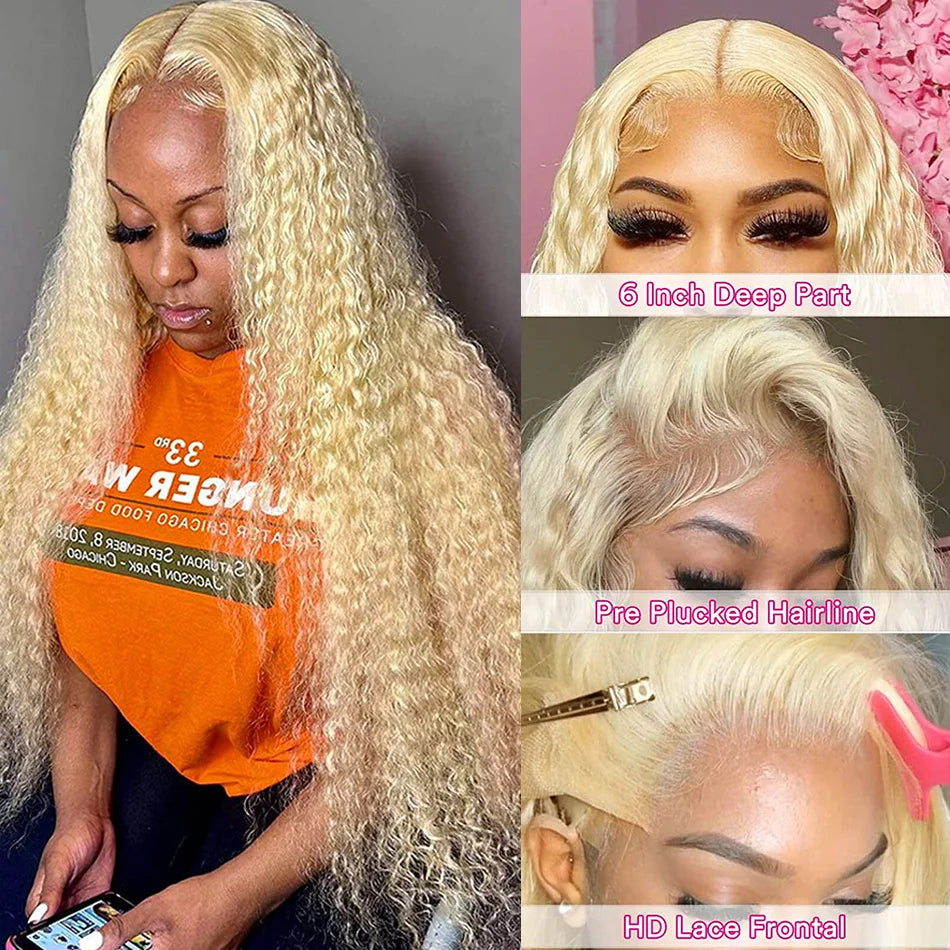 Perruque Blonde 613 | HD Lace Frontal 13x6 & 13x4 | Water Deep Wave | Pré-Pluçuée | 30-38 Pouces | Cheveux Humains