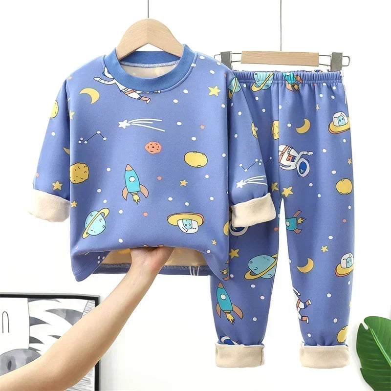 2024 Winter Kids Clothing Sets Warm Fleece Pajamas For Boys And Girls Thicken Children Sleepwear Velvet Baby Thermal Underwear