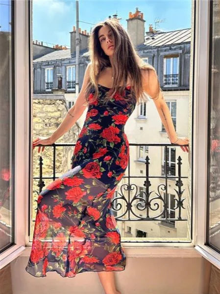 Party Dresses For Women Sexy Bodycon Floral Print Sleeveless Evening Dress Package Hip Contrast Vestidos Temperament Trendy Slim