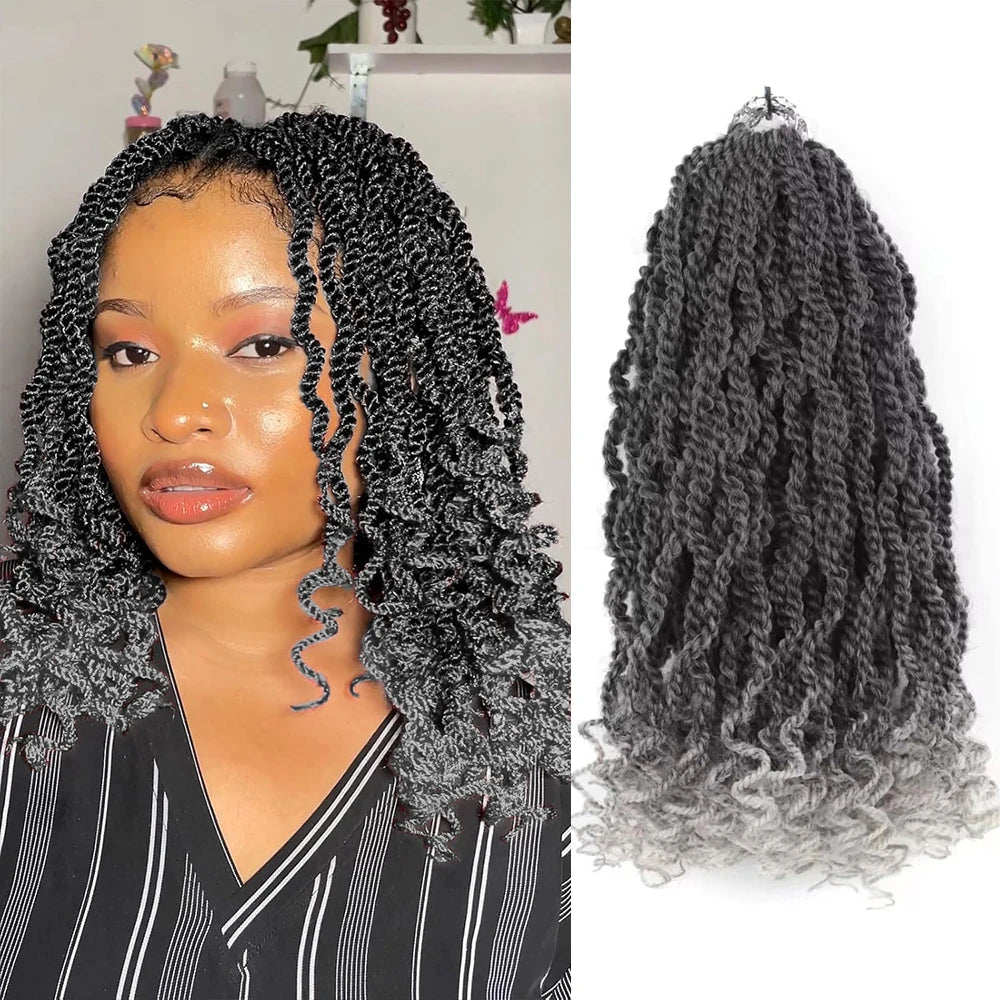 Tresses Senegalese Twist Ondulées Crochet | 8 Pouces | Bouts Bouclés | Noir Synthétique | Lot 8 Paquets