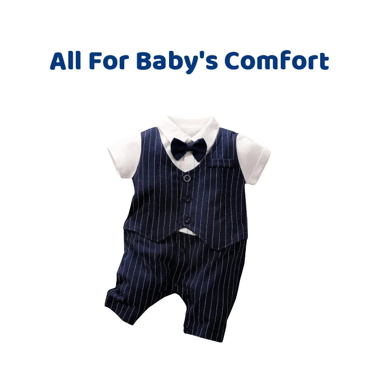 0-18 Baby Bodysuit Gentleman Style Handsome Formal Cotton Comfortable Soft Boys And Girls Summer Short-Sleeved Newborn Clothes