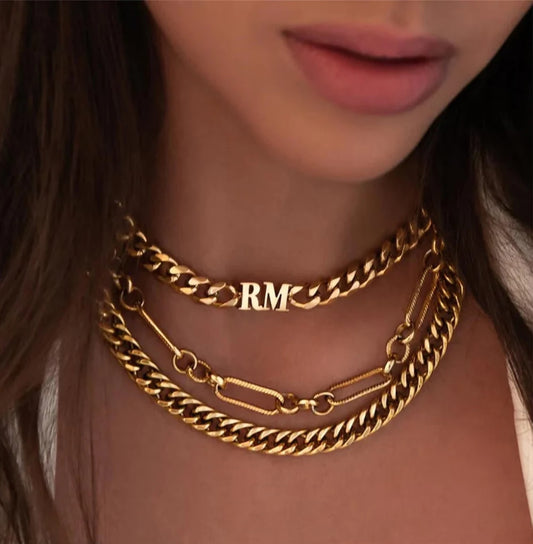 Collier Lettre Initiale Personnalisé | Chaîne Cubaine Épaisse 8mm | Année Prénom | Cadeau Exquis