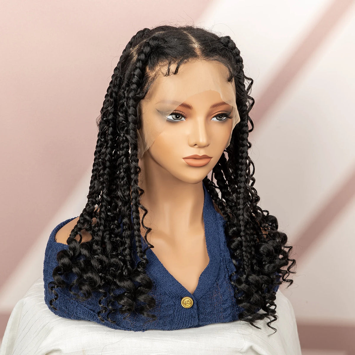 Perruque Full Lace Tresses Box Braids Boho Knotless | 16 Pouces | Bob Court | Synthétique Crochet | Femme
