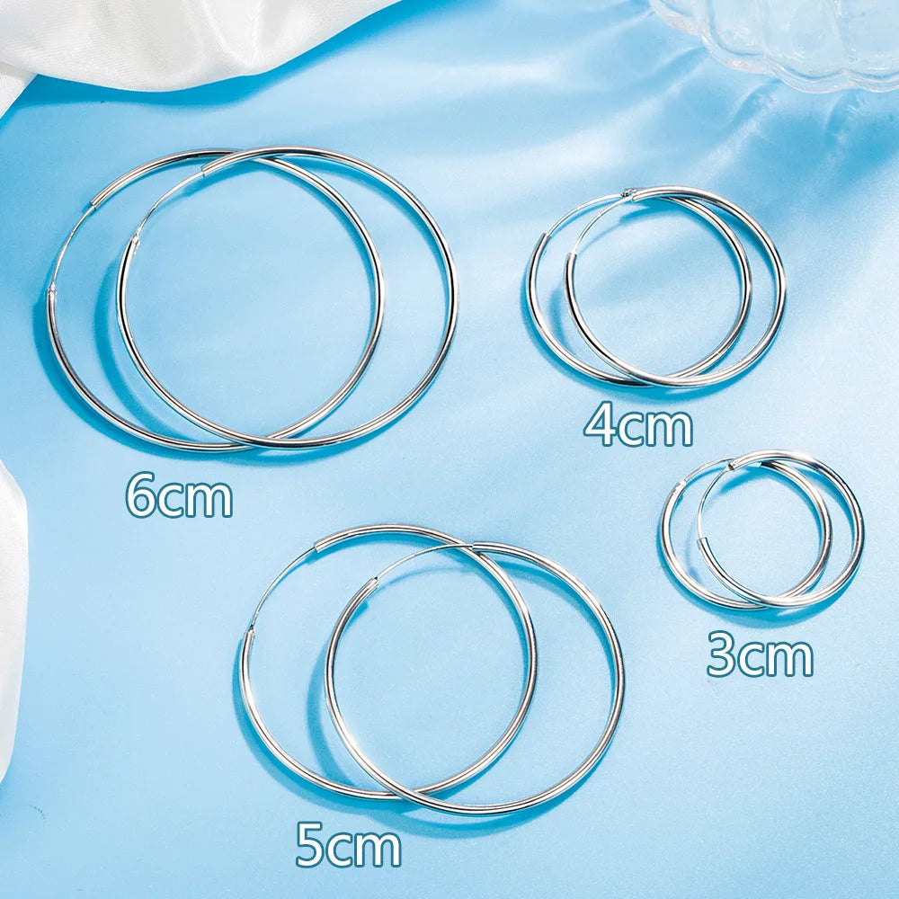 Créoles Rondes Argent 925 | 3/4/5/6cm | Femme | Luxe & Tendance 2024 | Bijou Fête Accessoire Premium