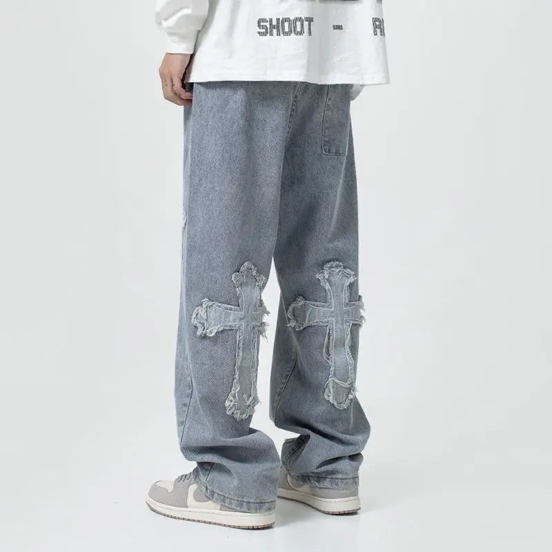 American Harajuku Style Baggy Jeans Y2K Streetwear Striped Denim Pants Men Women Casual Wide Leg Trousers Trendy High Street Pants
