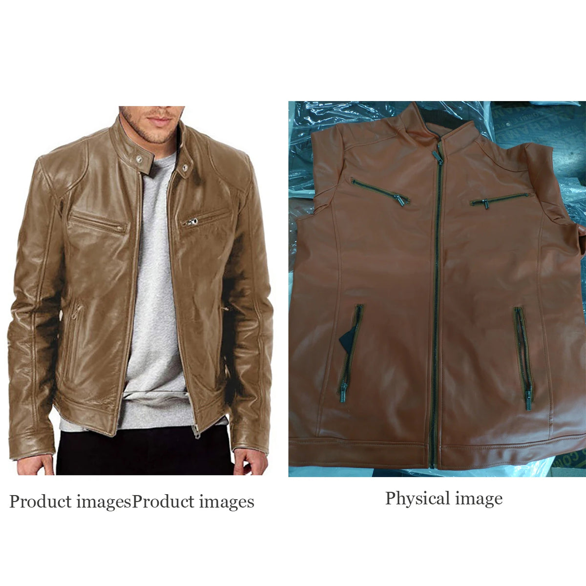 Veste style motard en similicuir PU pour homme | Zippée