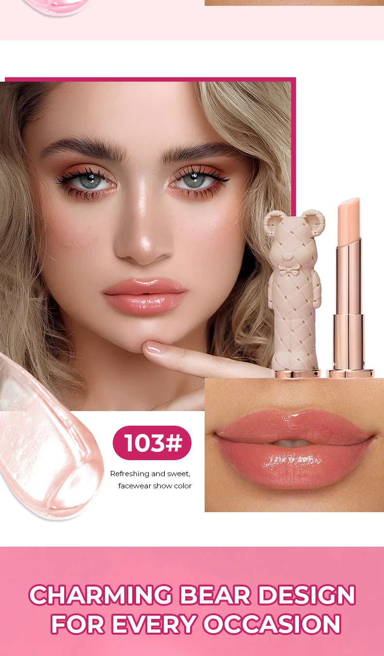 Beauty Glazed Bear Moisturizing Lipstick, Colored Lip Balm, Nourishing Lip Stick, Easy to Color, Watery
