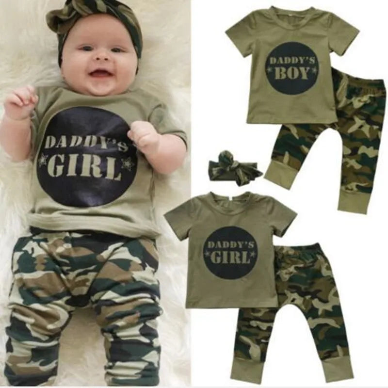 Ensemble 2 Pièces Bébé | Imprimé Camouflage | T-Shirt & Pantalon Harem | Fille & Garçon | Nouveau-Né