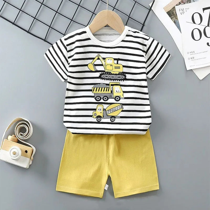 Pyjama 2 Pièces Enfant Coton | T-Shirt & Short | Cartoon Ours Dinosaure | Bébé 1-4 Ans Été