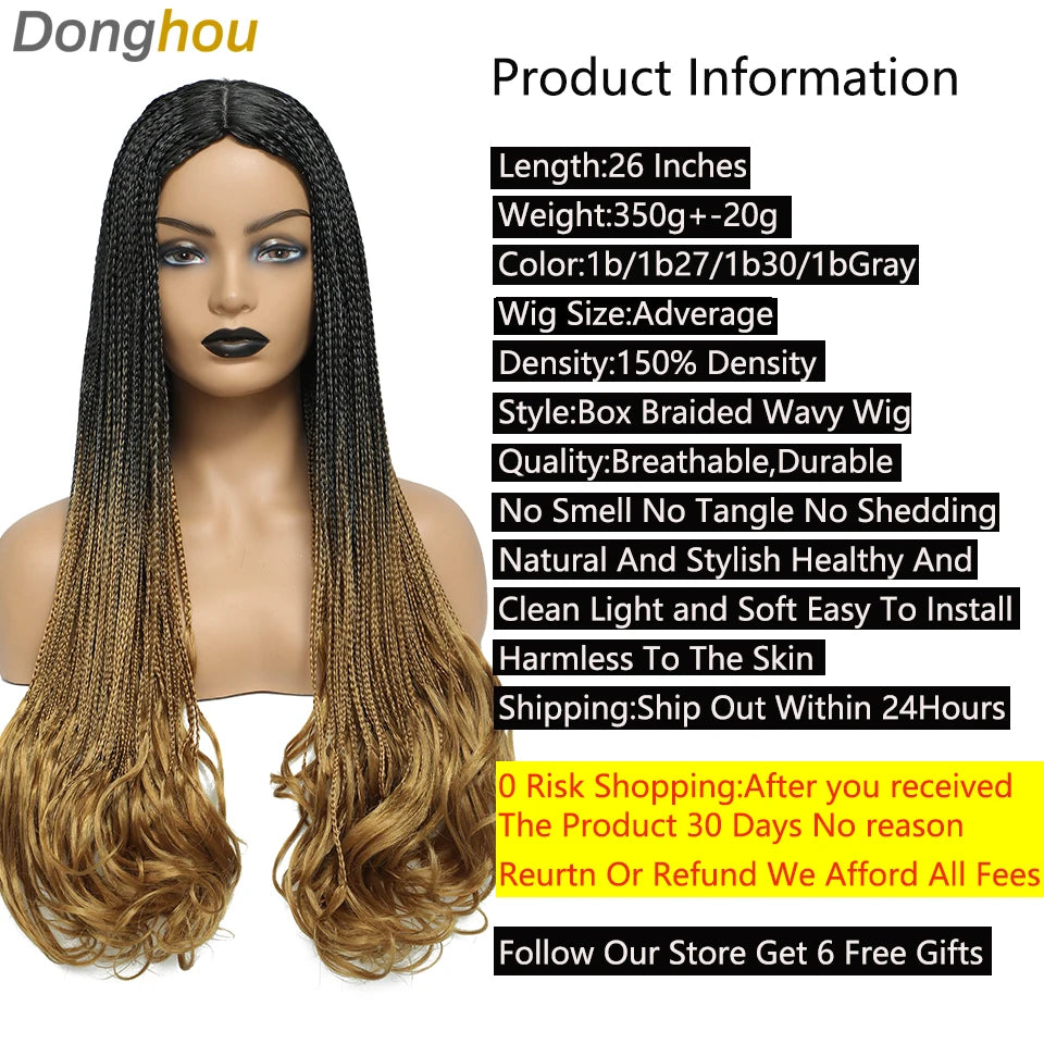 26 Inch Long Box Braided Wigs For Women Synthetic African Braided Wig Micro Twist Box Braid Crochet Hair Curly Ends Wig