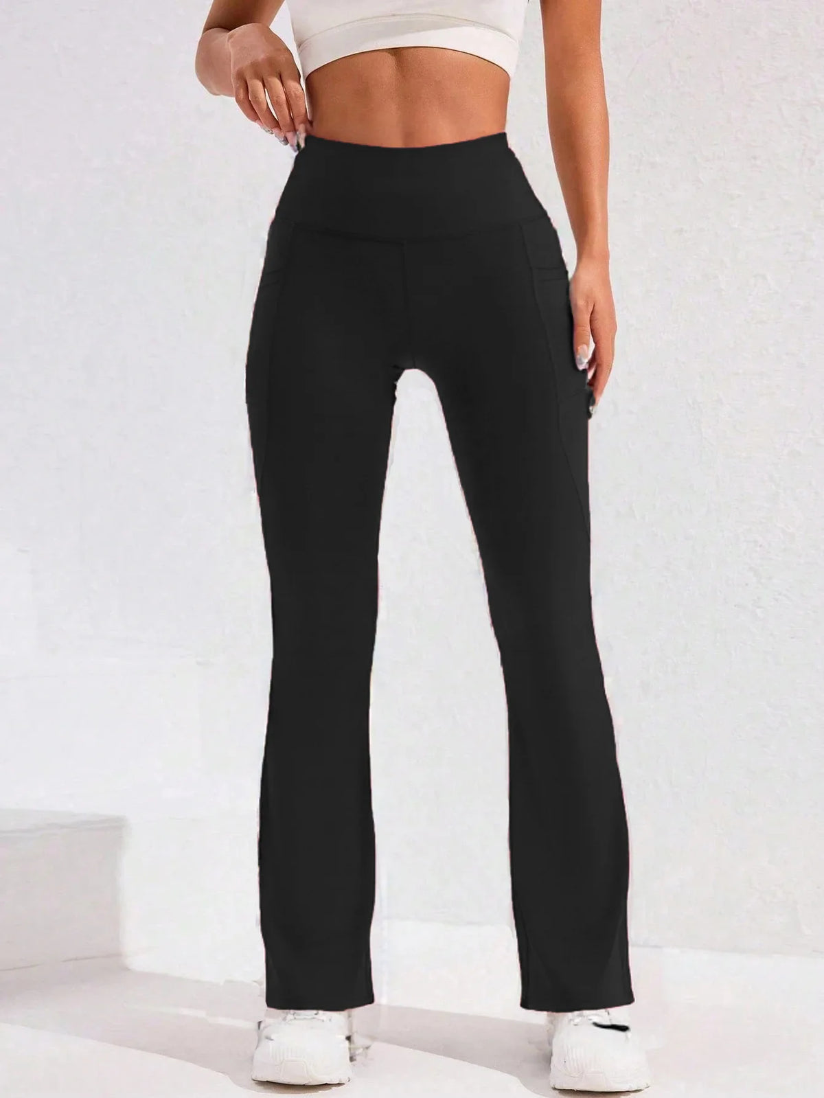 High Waist Flare Leg Yoga Pants Women with Pocket Push Up Butt Running Tights Wide Leg Pants Gym Outdoor Cycling Leggings