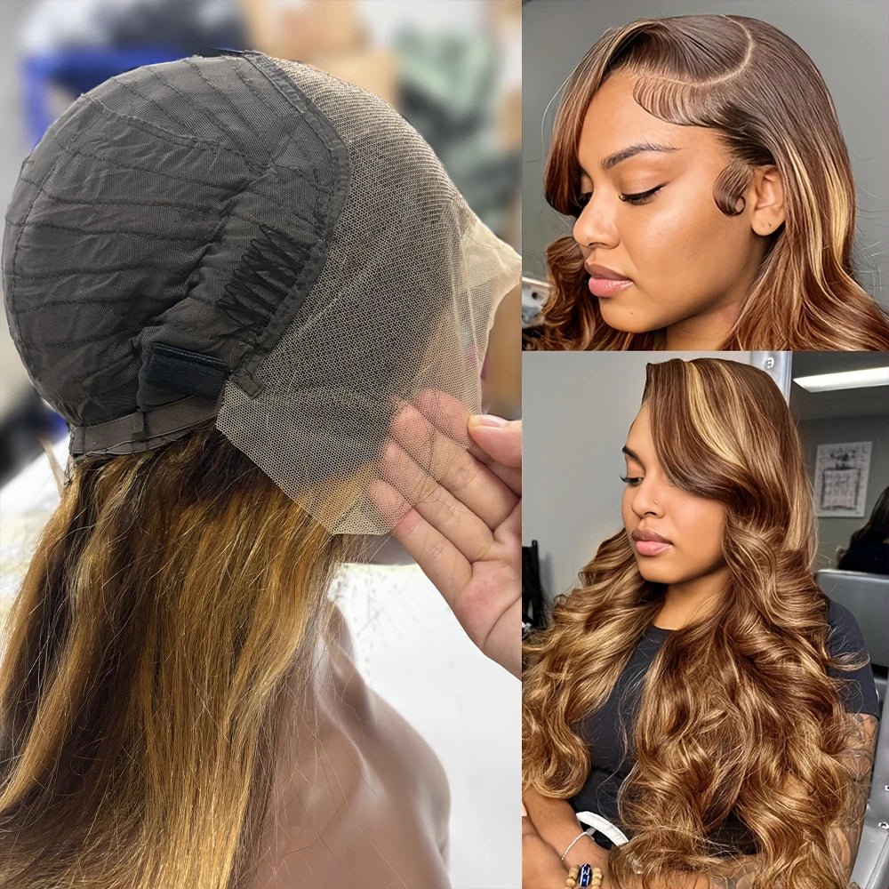Highlight 13x6 HD Lace Frontal Human Hair Wig 4/27 Glueless Wigs Human Hair Clearance Sale Body Wave Human Hair Wigs For Women