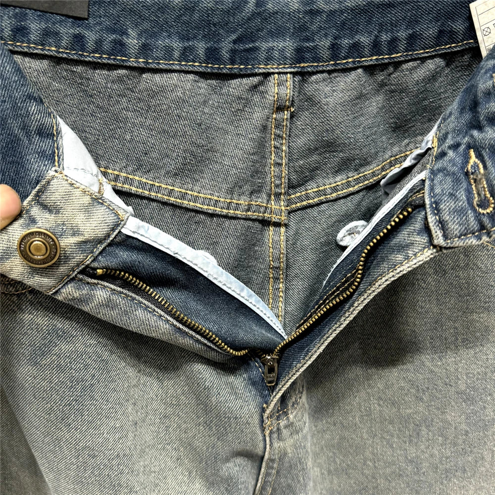 American Streetwear Baggy Jeans For Men's Clothing Vintage Distressed Gray Denim Pants Harajuku Casual Skateboard Pants Male