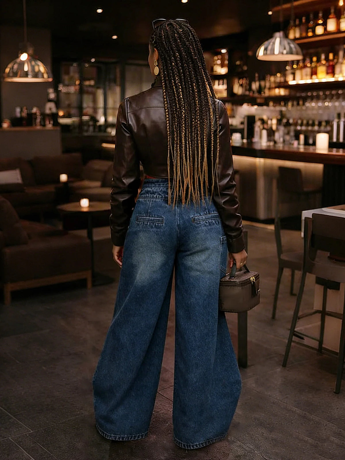 Vintage Washed Denim Wide Leg Pants Women Asymmetrical Wrap Overlap High Waist Y2K Streetwear Casual Fashion Baggy Jeans