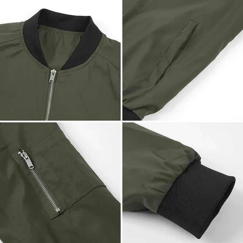 Men's Autumn Bomber Jacket Casual Spring Full Zipper Varsity Baseball Coat Fashion Lightweight Sport Track Jacket US/EU Size