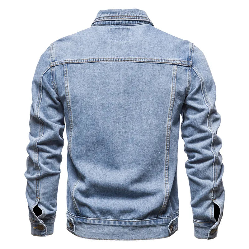 2025 Autumn Men's Solid Denim Jackets Fashion Motorcycle Vintage Jeans Jackets Hommes Slim Fit Cotton Casual Black Blue Coats