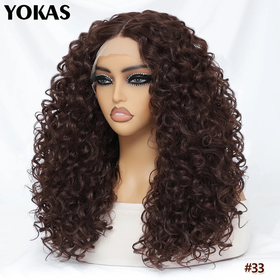 20 Inch Curly Synthetic Lace Front Wig For African Women Black T Part Blonde Curly Lace Frontal Wig For Afro Female