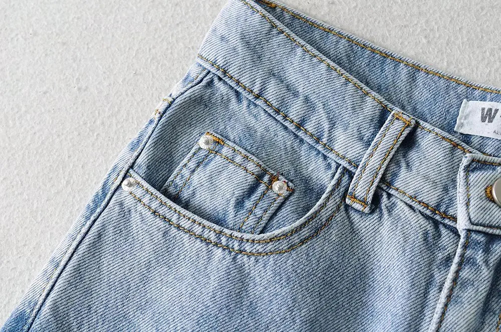 Jean Femme Taille Haute 2025 | Printemps-Automne | Décontracté Droit | Ourlet Brut Longueur Sol | Vintage