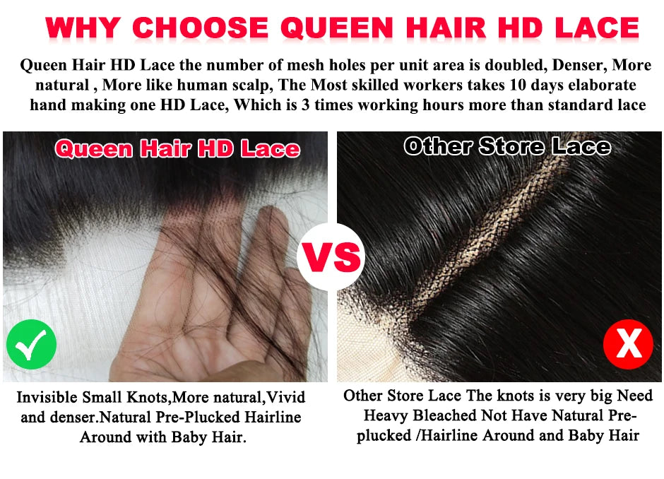 Queen Hair Real HD Invisible Wig 13x6 13x4 5x5 6x6 7x7 Undetectable Lace 100% Raw Human Hair Wigs Body Wave / Straight