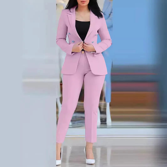 Pants Sets Two Piece Women Cardigan Blazer Double Breasted Slim Fit Pencil Pants Pockets Solid Casual Suits Outwear Spring 2025