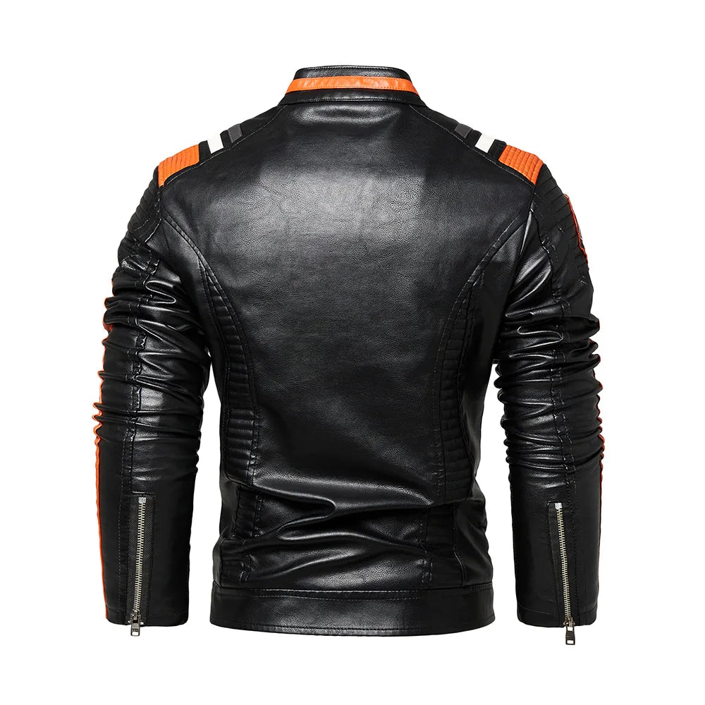 Men's Faux Leather Motorcycle Jacket Waterproof Windproof PU Moto Vintage Bomber Winter Jacket for Men