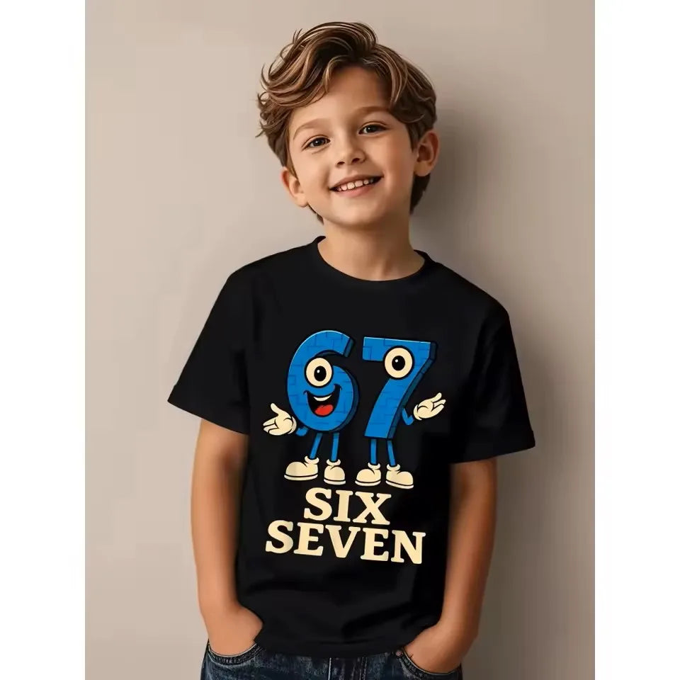 Boys & Girls 6 & 7 Number T-Shirt - Soft Breathable Tee with Neon Glow-in-the-Dark 6 & 7 Design, Machine Washable Spring Summer