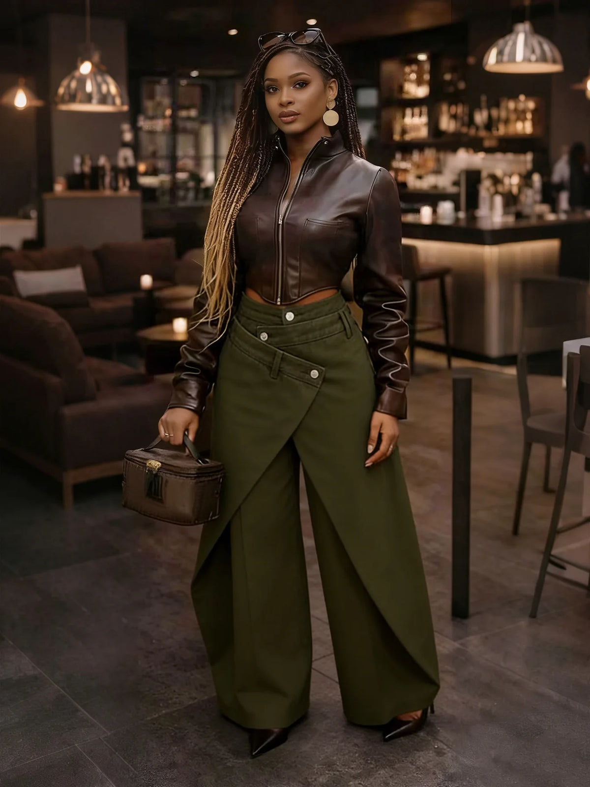 Vintage Washed Denim Wide Leg Pants Women Asymmetrical Wrap Overlap High Waist Y2K Streetwear Casual Fashion Baggy Jeans