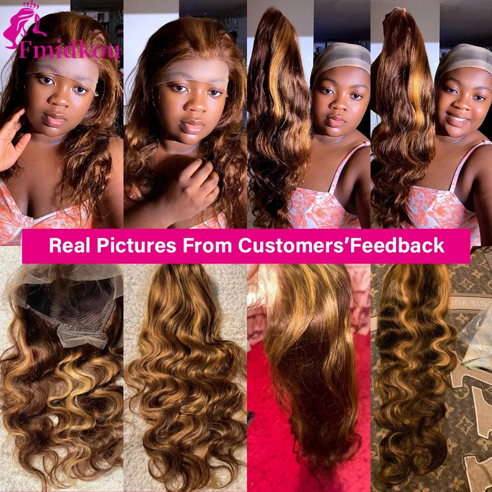 Highlight 13x6 HD Lace Frontal Human Hair Wig 4/27 Glueless Wigs Human Hair Clearance Sale Body Wave Human Hair Wigs For Women