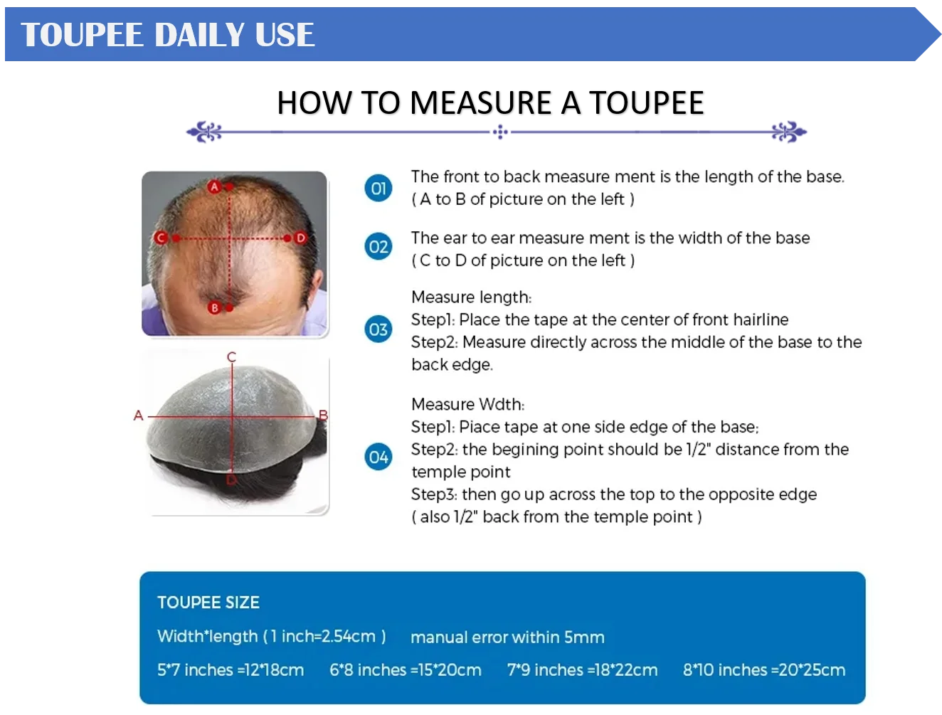 Hotsale 100% Human Hair Piece Men Topper  V Loop Super Thin Skin PU Front Line Forehead System Toupee Patch Wig for Men