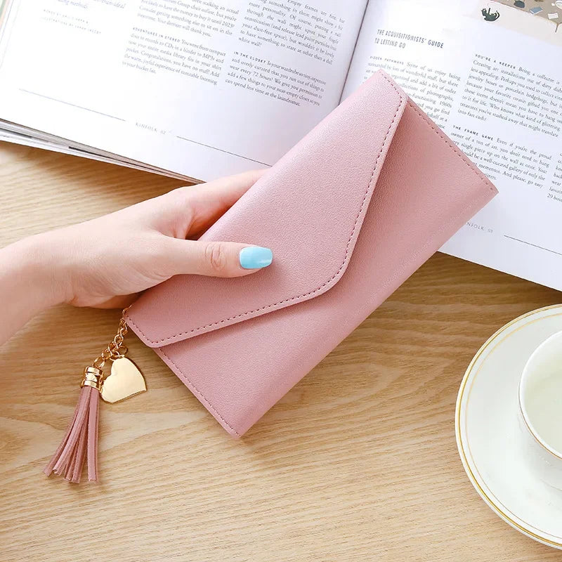 Portefeuille Long Femme | Gland Décoratif | Porte-Monnaie & Porte-Cartes | Cuir PU | Clutch