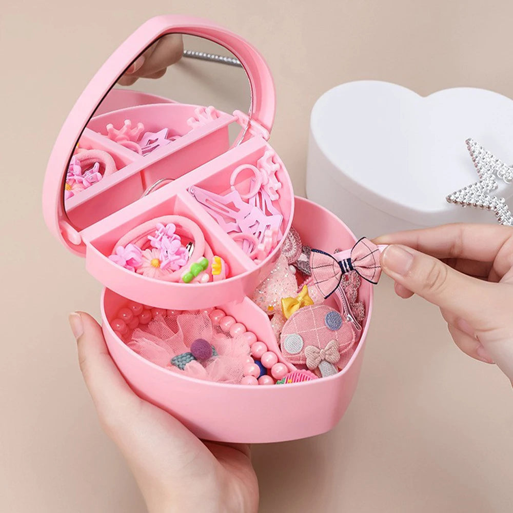 Boîte Rangement Accessoires Cheveux avec Miroir | Pinces Barrettes Élastiques Fille | Étui Voyage Portable