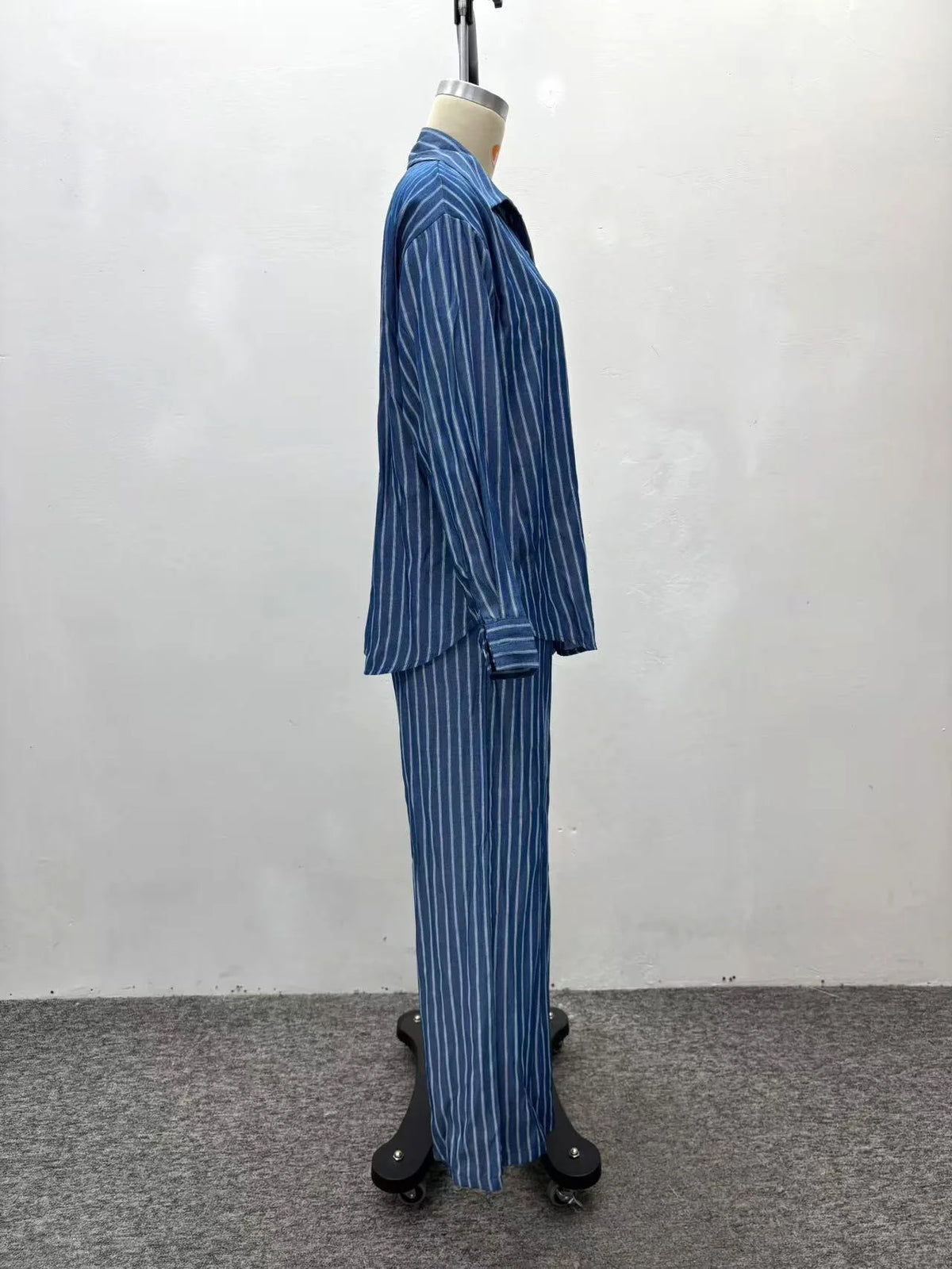 Ensemble 2 Pièces Femme Y2K | Chemise Col Rabattu Rayée & Pantalon Large Taille Haute | Streetwear