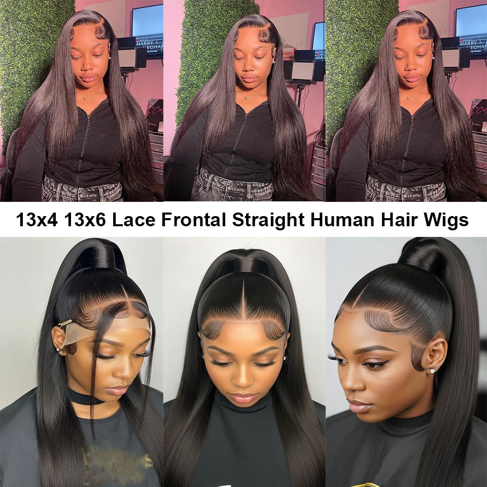 13x4 Brazilian Human Hair Wig Wear and Go 200 Density Straight 13x6 Hd Lace Frontal Wigs Natural Black Pre Plucked Baby Hair