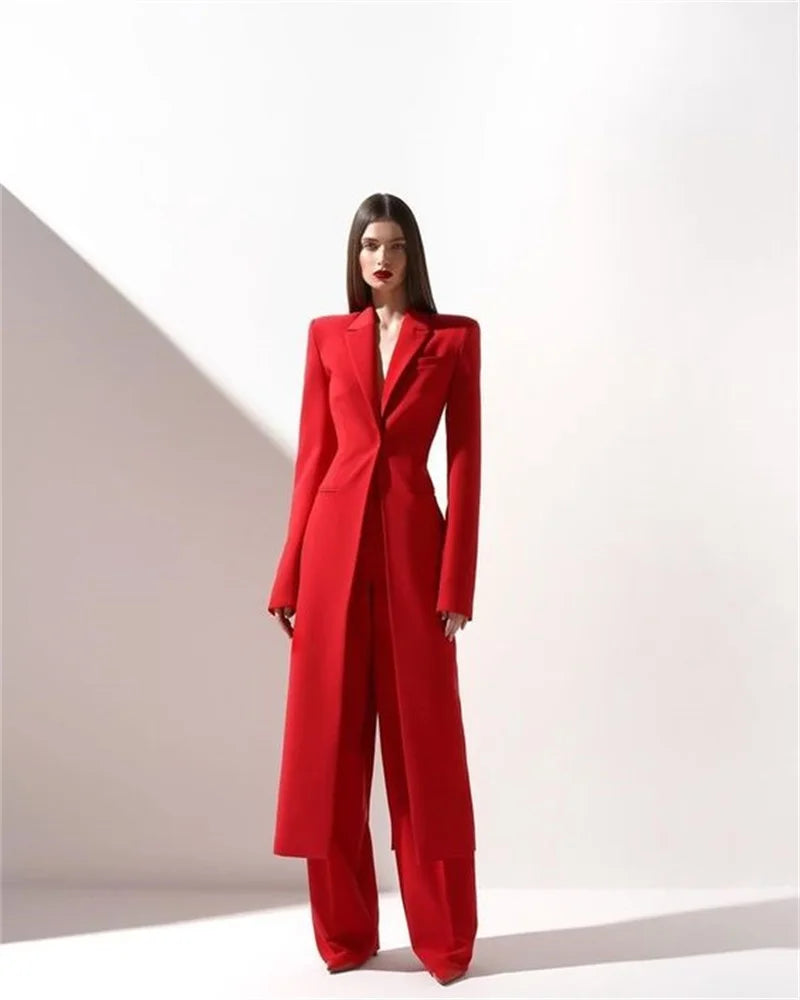 Designer Formal Women Suit Set 2 Piece Blazer+Pants Long Style Wedding Party Prom Dress One Button Customized Women's Suit