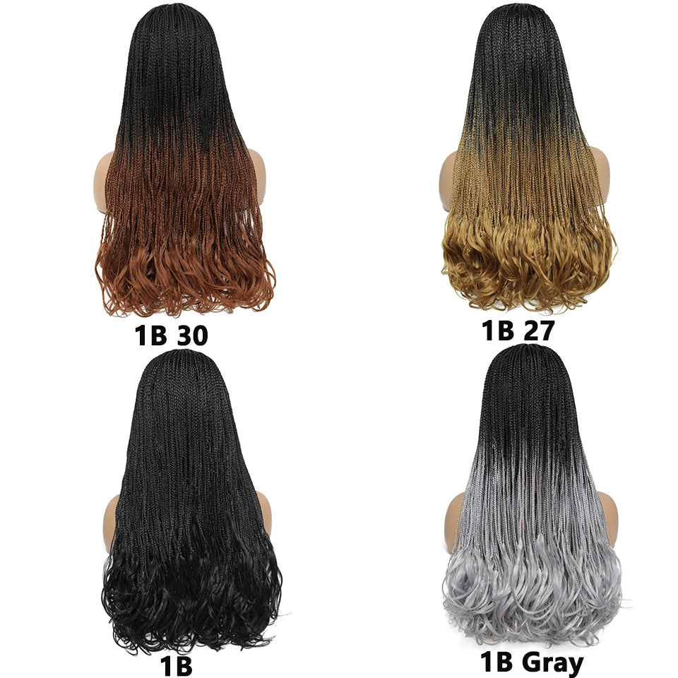 26 Inch Long Box Braided Wigs For Women Synthetic African Braided Wig Micro Twist Box Braid Crochet Hair Curly Ends Wig