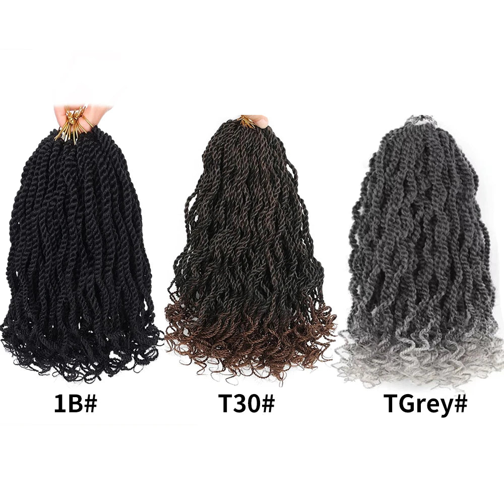 Tresses Senegalese Twist Ondulées Crochet | 8 Pouces | Bouts Bouclés | Noir Synthétique | Lot 8 Paquets