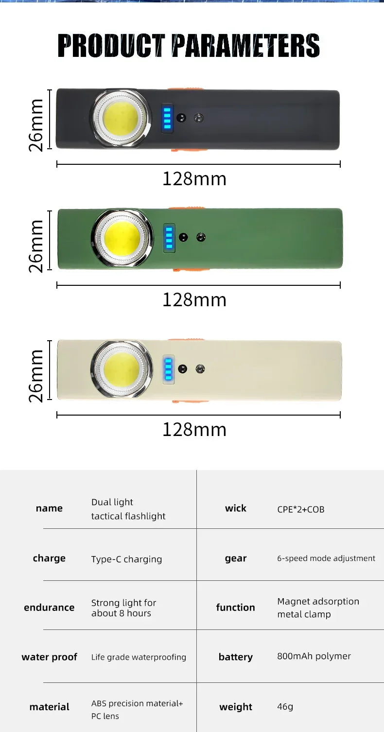 Mini Portable Rechargeable LED Torch Light, Waterproof Outdoor Work Pocket Flashlight with Magnetic Grip, Compact LED Flashlight